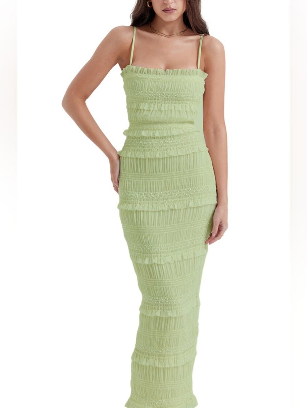 Commense NWT Smocked Bodycon Maxi Green Dress